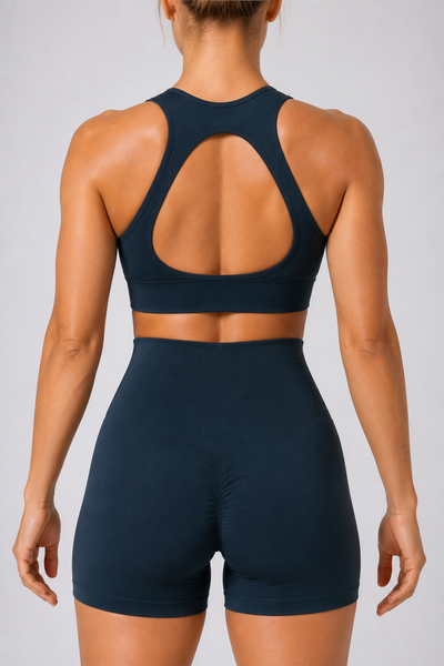 Form Open-Back Lift Bra - Midnight Teal - rear closeup