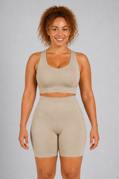 Form Open-Back Lift Bra - Mushroom / Nude Pink - front closeup | color:mushroom