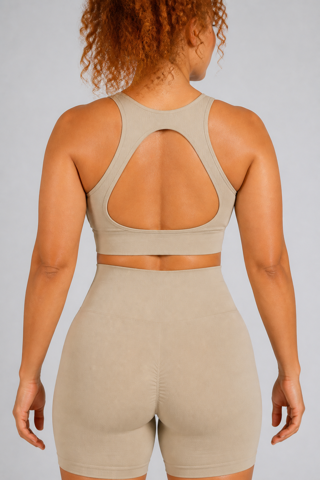 Form Open-Back Lift Bra - Mushroom / Nude Pink - rear closeup | color:mushroom