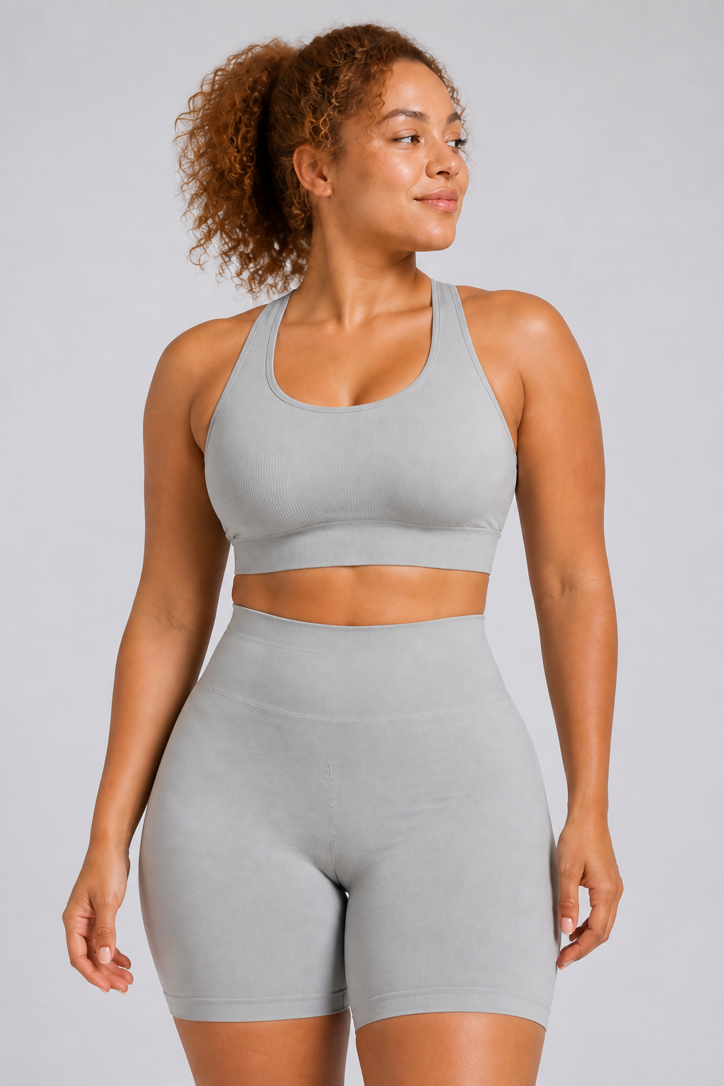 Form Open-Back Lift Bra - Off White / Gray / Blush - front closeup