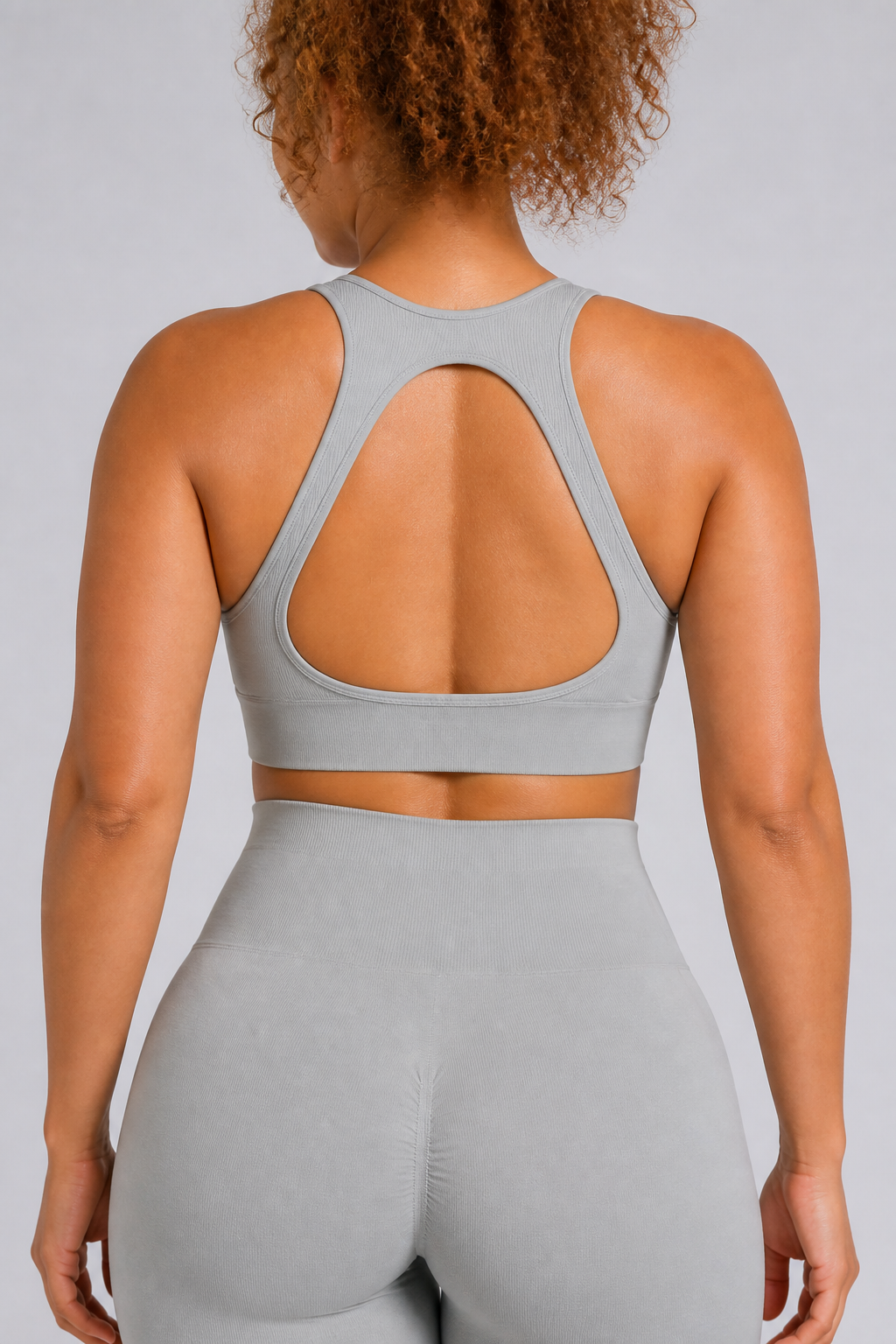Form Open-Back Lift Bra - Off White / Gray / Blush - rear closeup