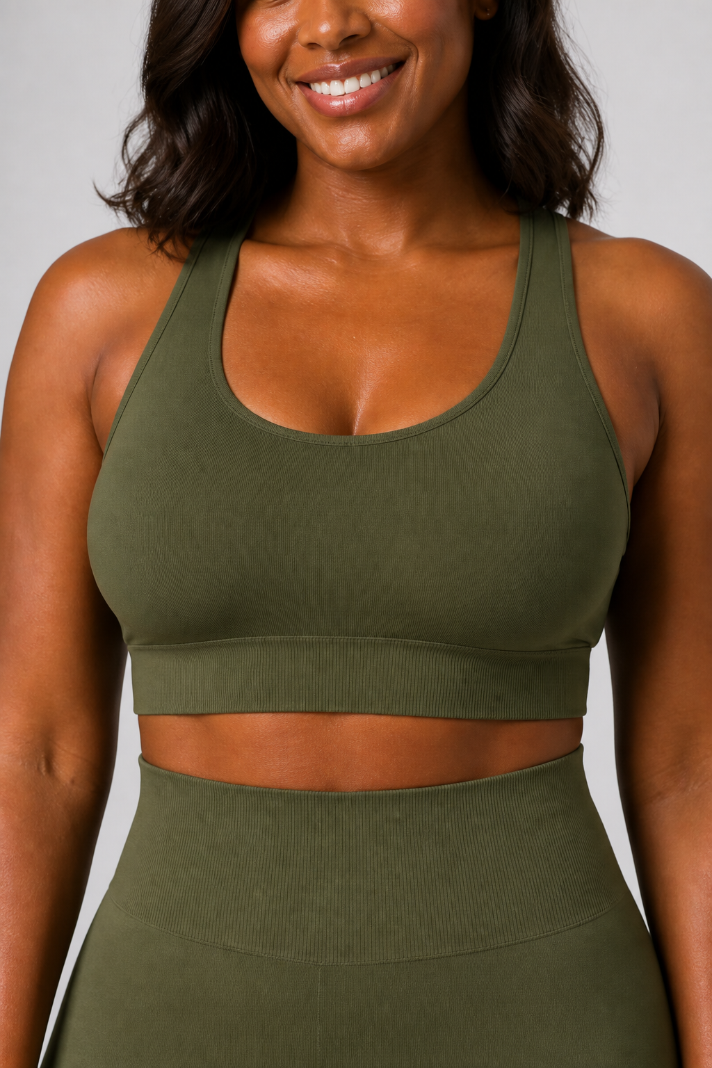 Form Open-Back Lift Bra - Olive - front closeup