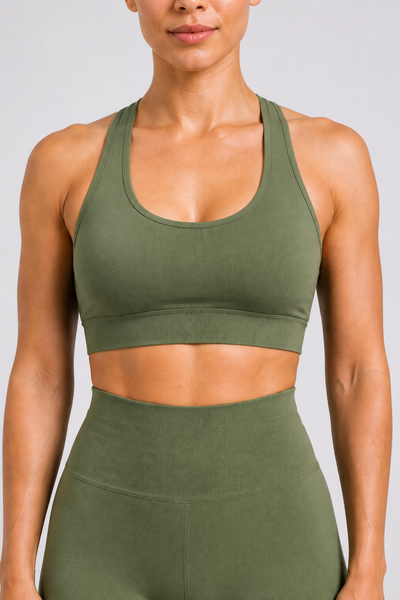 Form Open-Back Lift Bra - Sage Green - front closeup